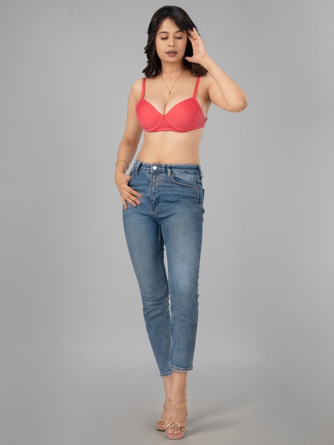 Lovable Coral Pink Padded Wired Demi Coverage Bra - CONFI-43