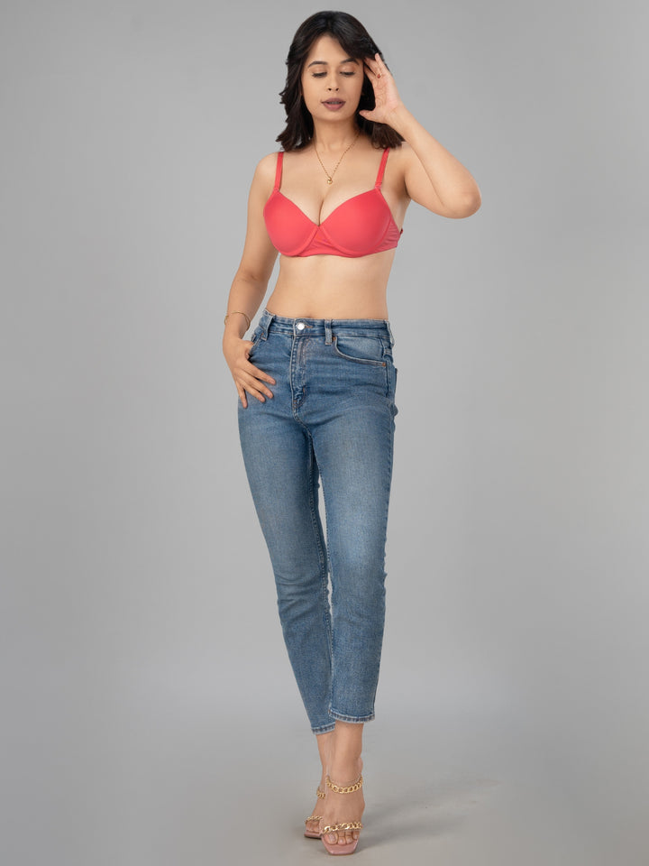 Lovable Coral Pink Padded Wired Demi Coverage Bra - CONFI-43