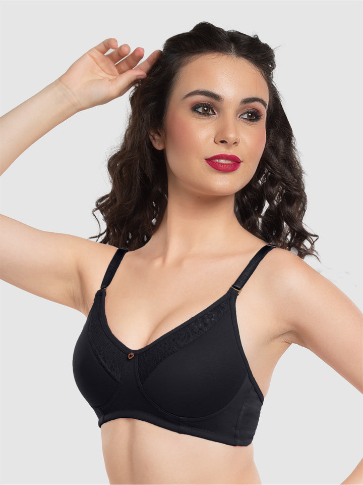 Lovable Black Padded Non Wired Full Coverage Bra LE-225-Black