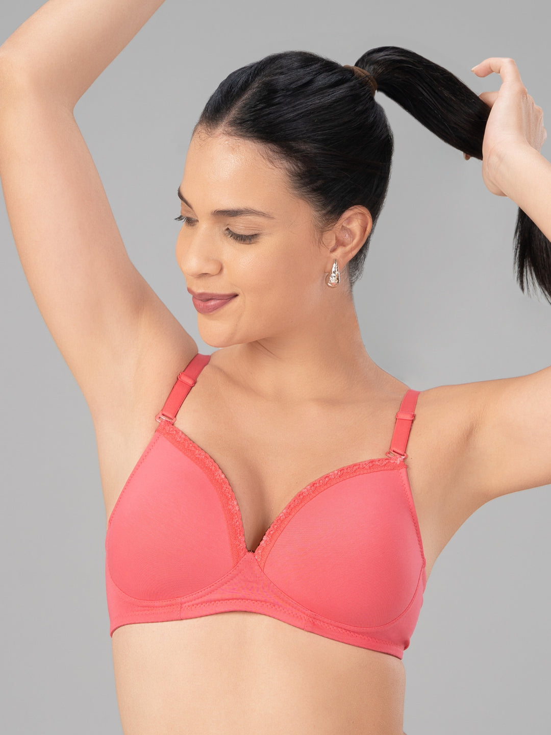 Lovable Coral Pink Lightly Padded Non Wired Full Coverage T-Shirt Bra CONFI-41-Coral Pink