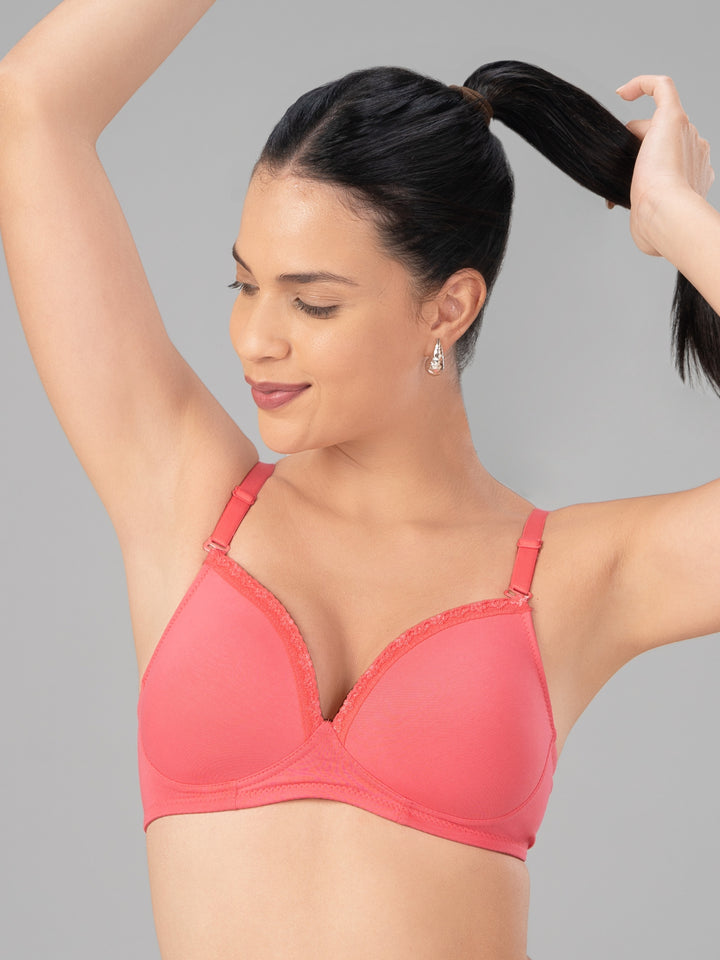 Lovable Coral Pink Lightly Padded Non Wired Full Coverage T-Shirt Bra CONFI-41-Coral Pink