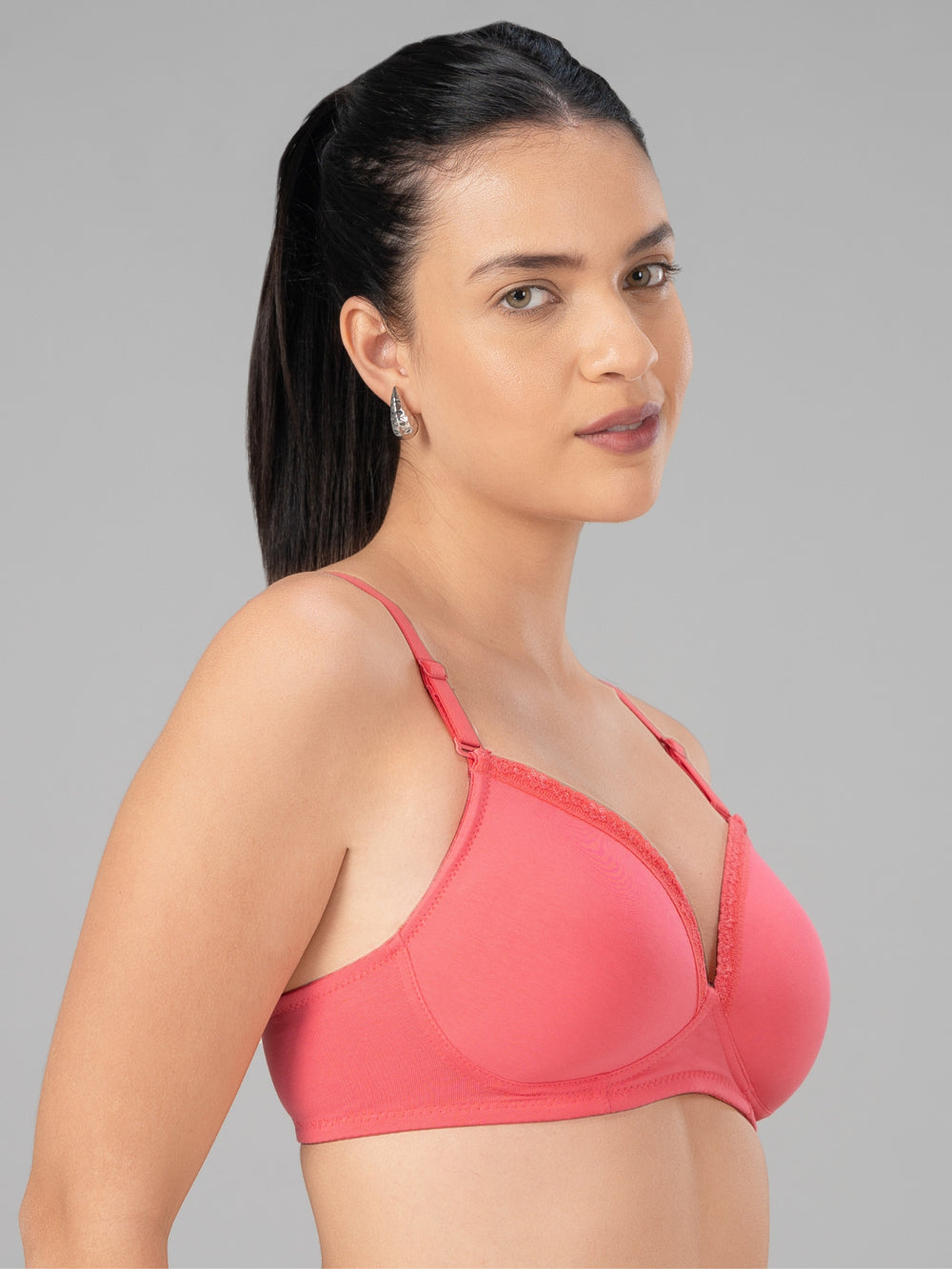 Lovable Coral Pink Lightly Padded Non Wired Full Coverage T-Shirt Bra CONFI-41-Coral Pink