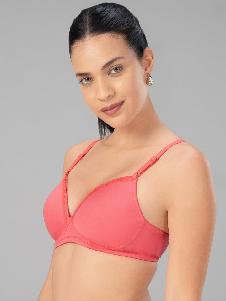 Lovable Coral Pink Lightly Padded Non Wired Full Coverage T-Shirt Bra CONFI-41-Coral Pink