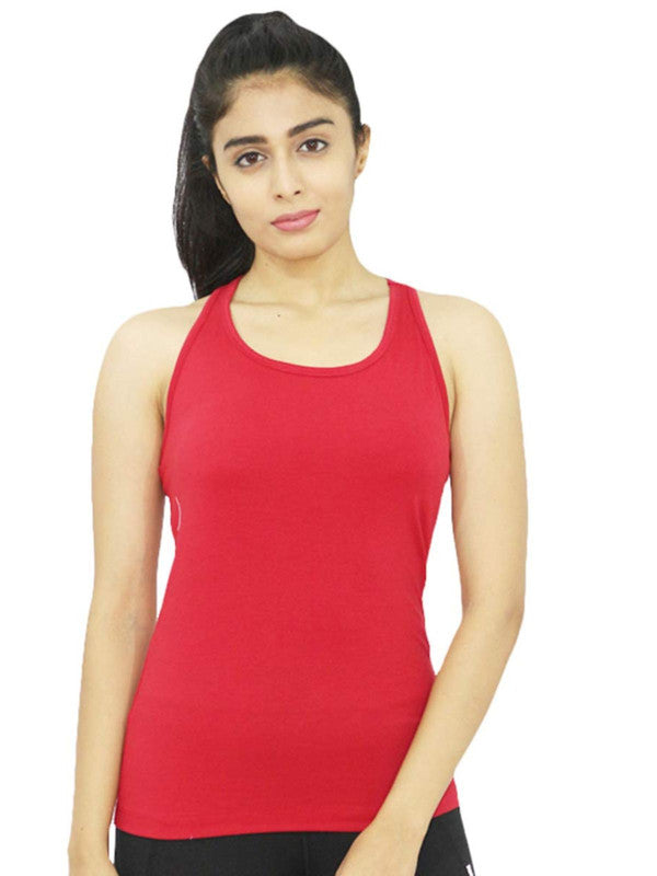 Women Red Solid Tops & T-Shirts RACER Back STRETCH_Red-Lovable India