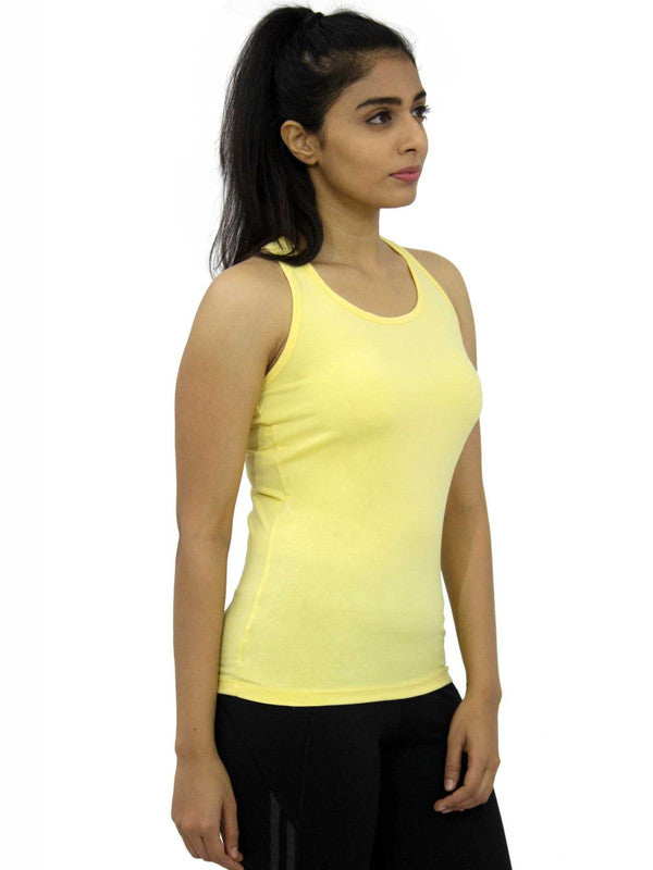 Women Yellow Solid Tops & T-Shirts RACER Back STRETCH_M YELLOW-Lovable India