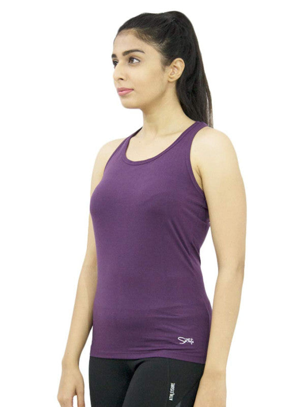 Women Purple Solid Tops & T-Shirts RACER Back STRETCH_PU-Lovable India