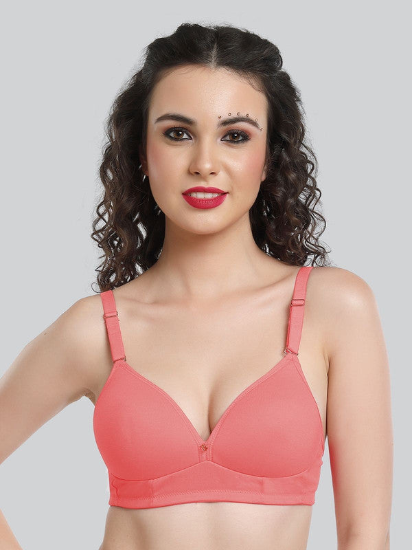 Lovable Salmon Pink Padded Non Wired Full Coverage Bra LE-236-Salmon Pink-Lovable India