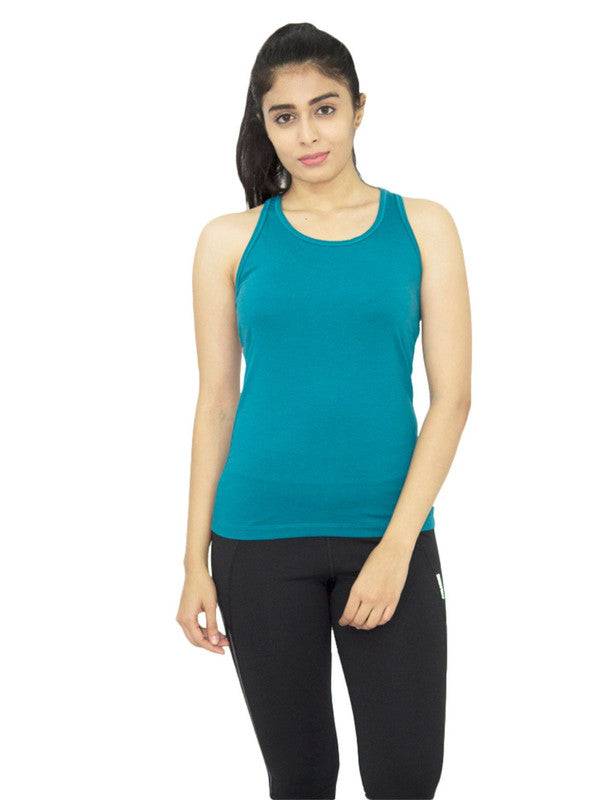 Women Sea Green Solid Tops & T-Shirts RACER Back STRETCH_SG-Lovable India