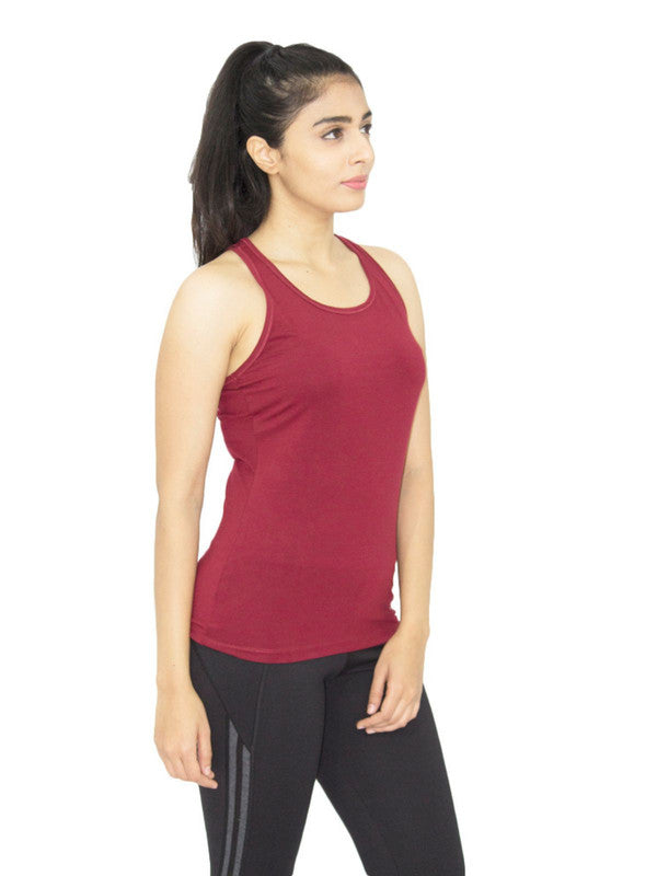 Women Maroon Solid Tops & T-Shirts RACER Back STRETCH_MN-Lovable India