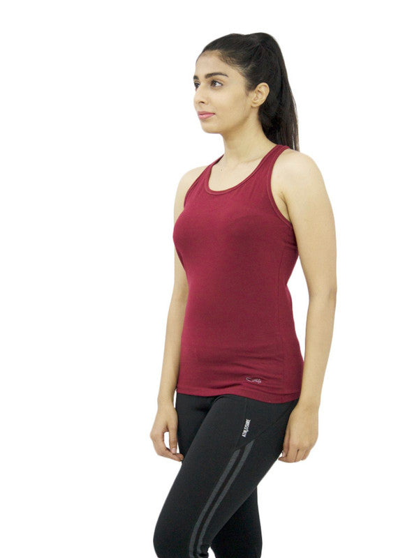 Women Maroon Solid Tops & T-Shirts RACER Back STRETCH_MN-Lovable India