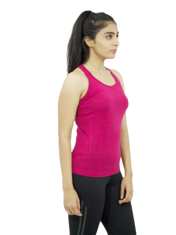 Women Fuchsia Solid Tops & T-Shirts RACER Back STRETCH_FU-Lovable India