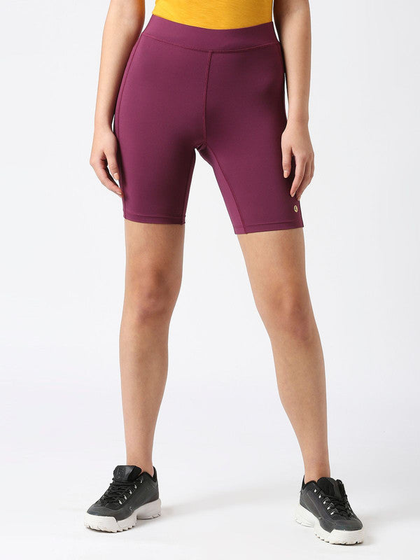 Women Wine Solid Shorts- WAFFLE SHORTS-WN