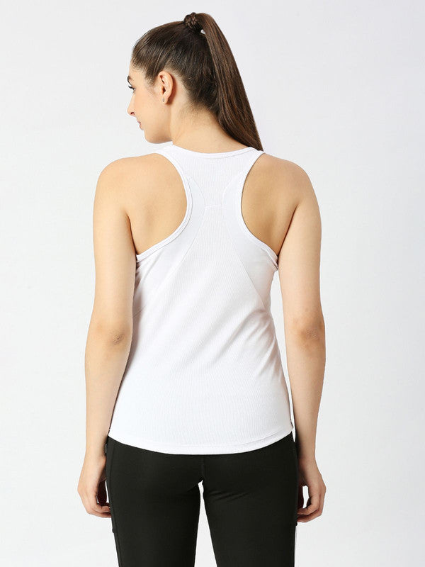 Women White Printed Racher Back Top--ALUMNI TANK-White