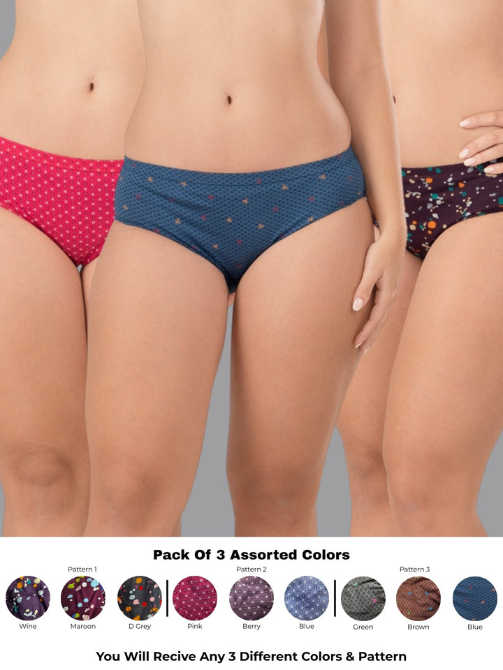 Women Assorted Solid & Printed Full Brief Panty - (Pack of 3)