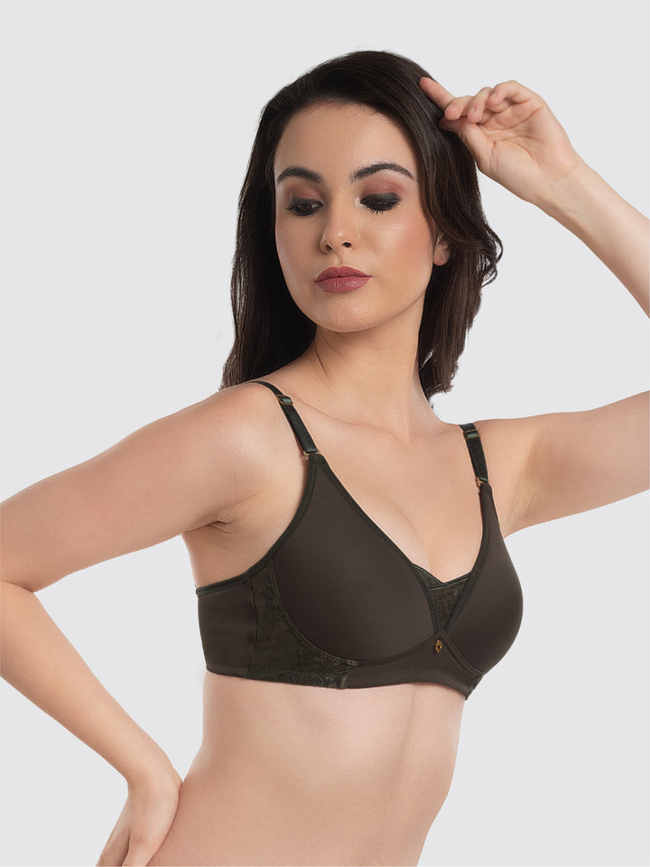 Lovable Dark Green Padded Non Wired Full Coverage Bra LE-239-Dark Green