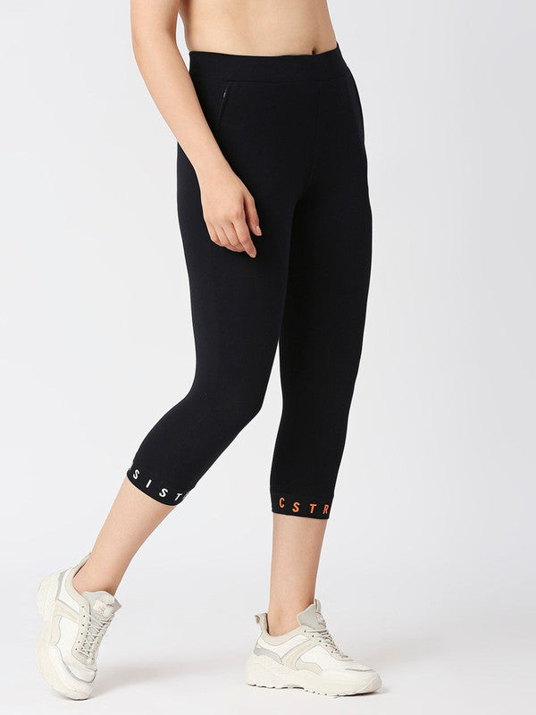 Women Navy Solid Terry Cotton Capris - INCLINE TRACK-NY-Lovable India