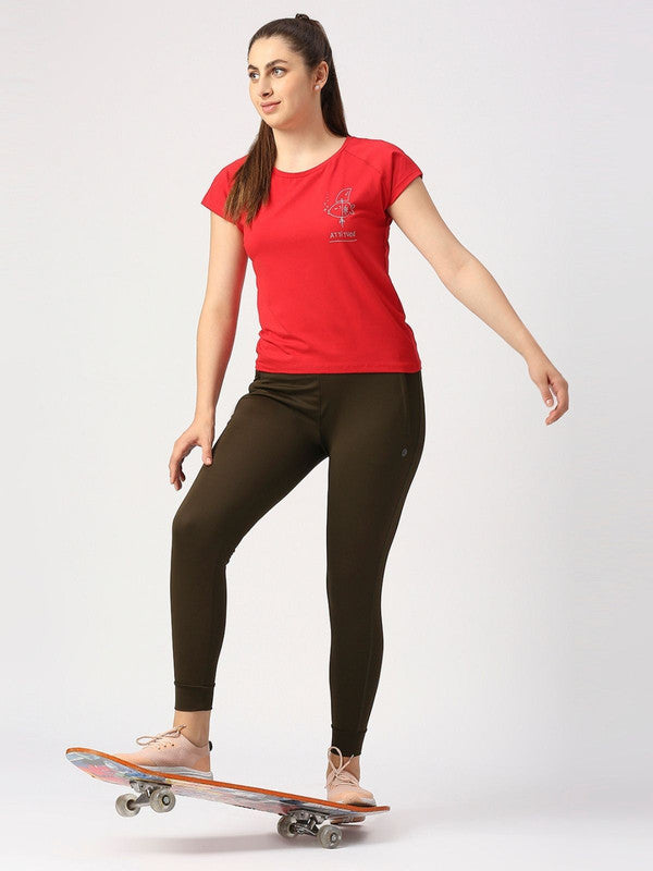 Women Crimson Red Solid Sports T-Shirt - Space Tee-CR