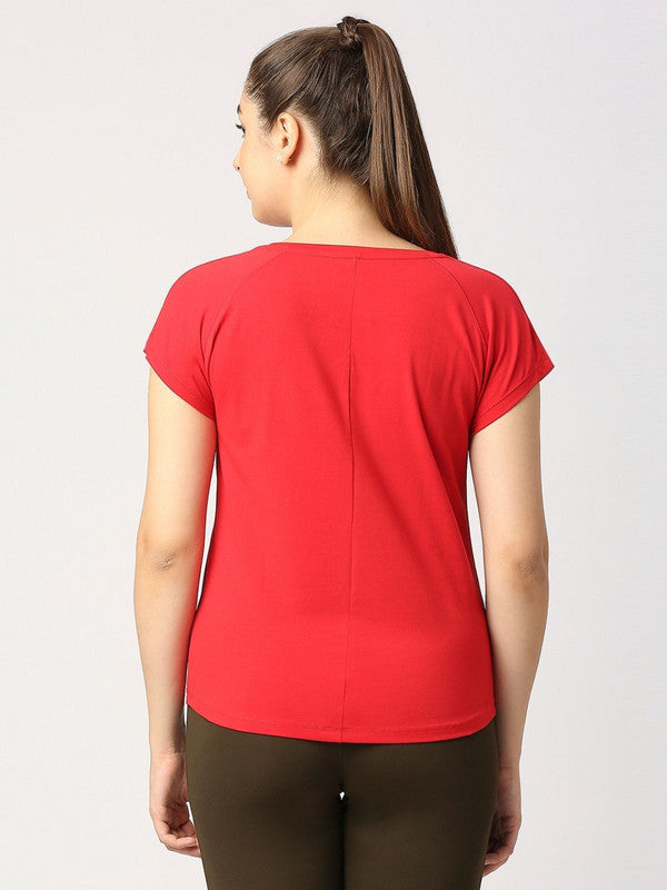 Women Crimson Red Solid Sports T-Shirt - Space Tee-CR