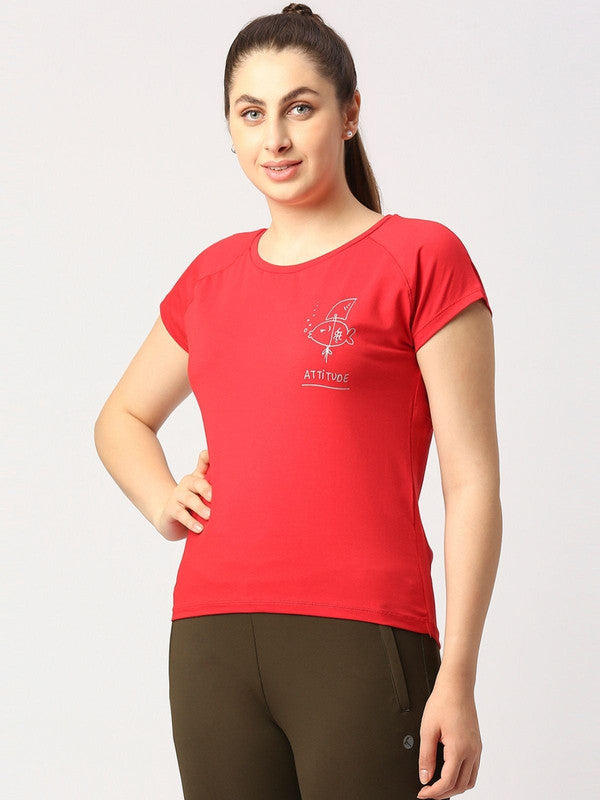 Women Crimson Red Solid Sports T-Shirt - Space Tee-CR