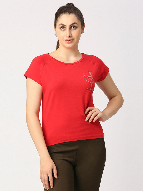 Women Crimson Red Solid Sports T-Shirt - Space Tee-CR