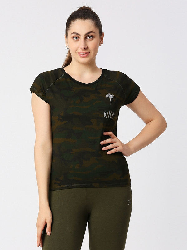 Women Camouflage Prints Olive Green Sports T-Shirt - Space Tee-Camo-OG