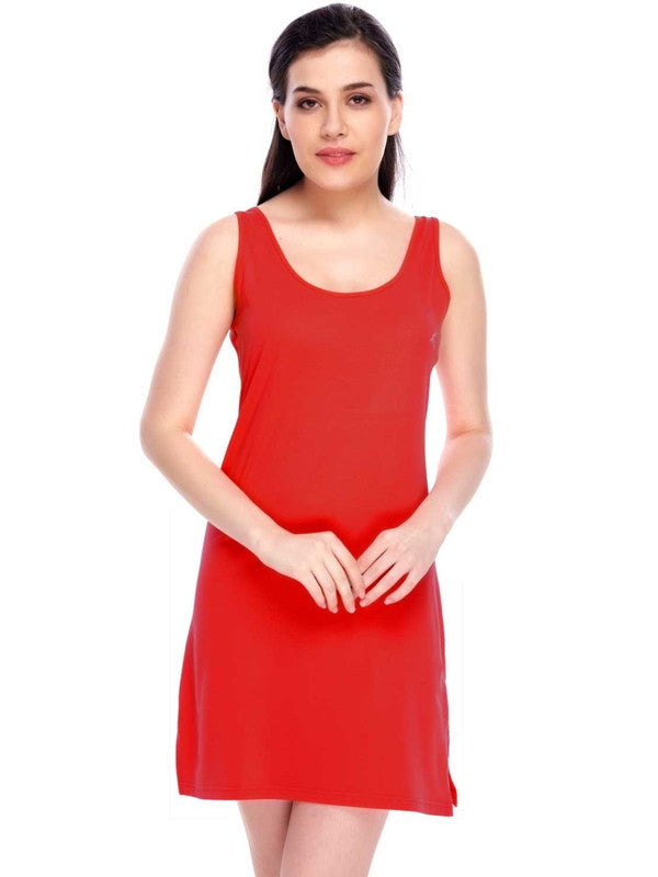 Women Crimson Red Regular Fit Solid Long Top - VONA TEE-CR-Lovable India