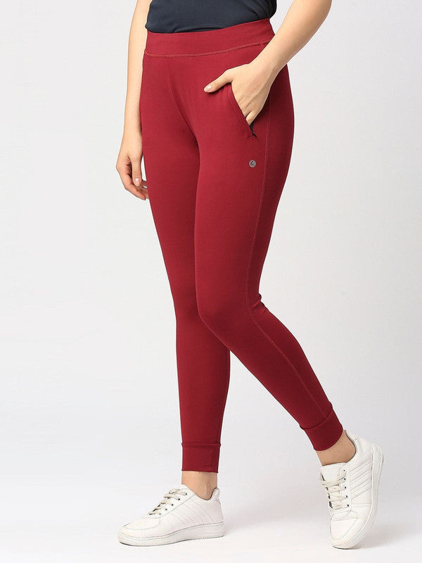 Women Maroon Solid Joggers - ZIP TRACK DRYKNIT-MR-Lovable India
