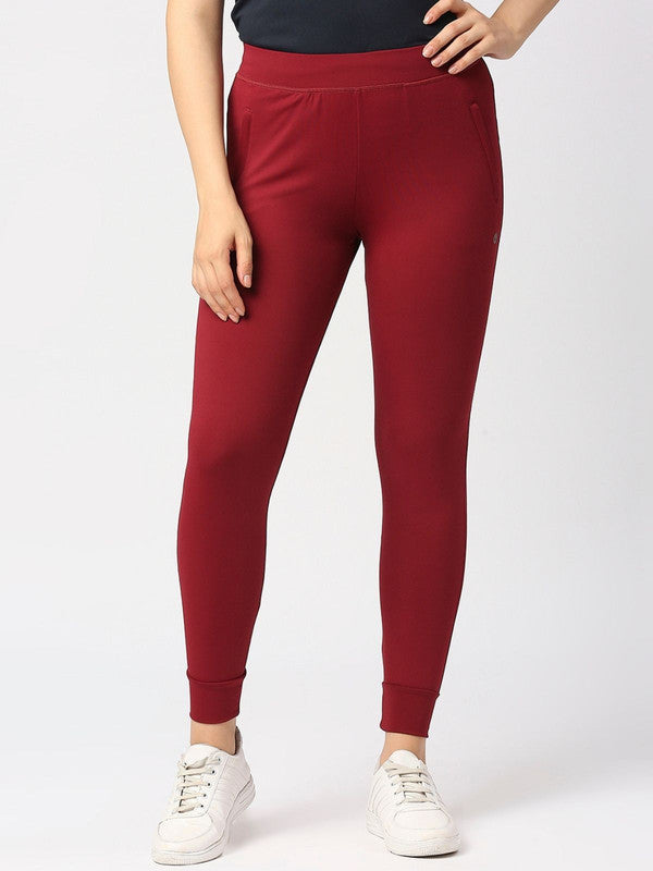 Women Maroon Solid Joggers - ZIP TRACK DRYKNIT-MR-Lovable India