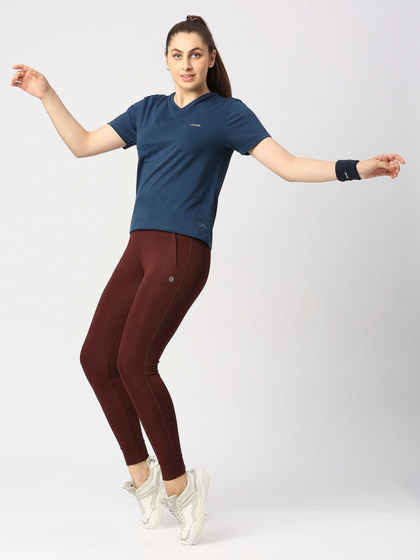 Women Wine Solid Joggers - ZIP TRACK DRYKNIT-WN-Lovable India