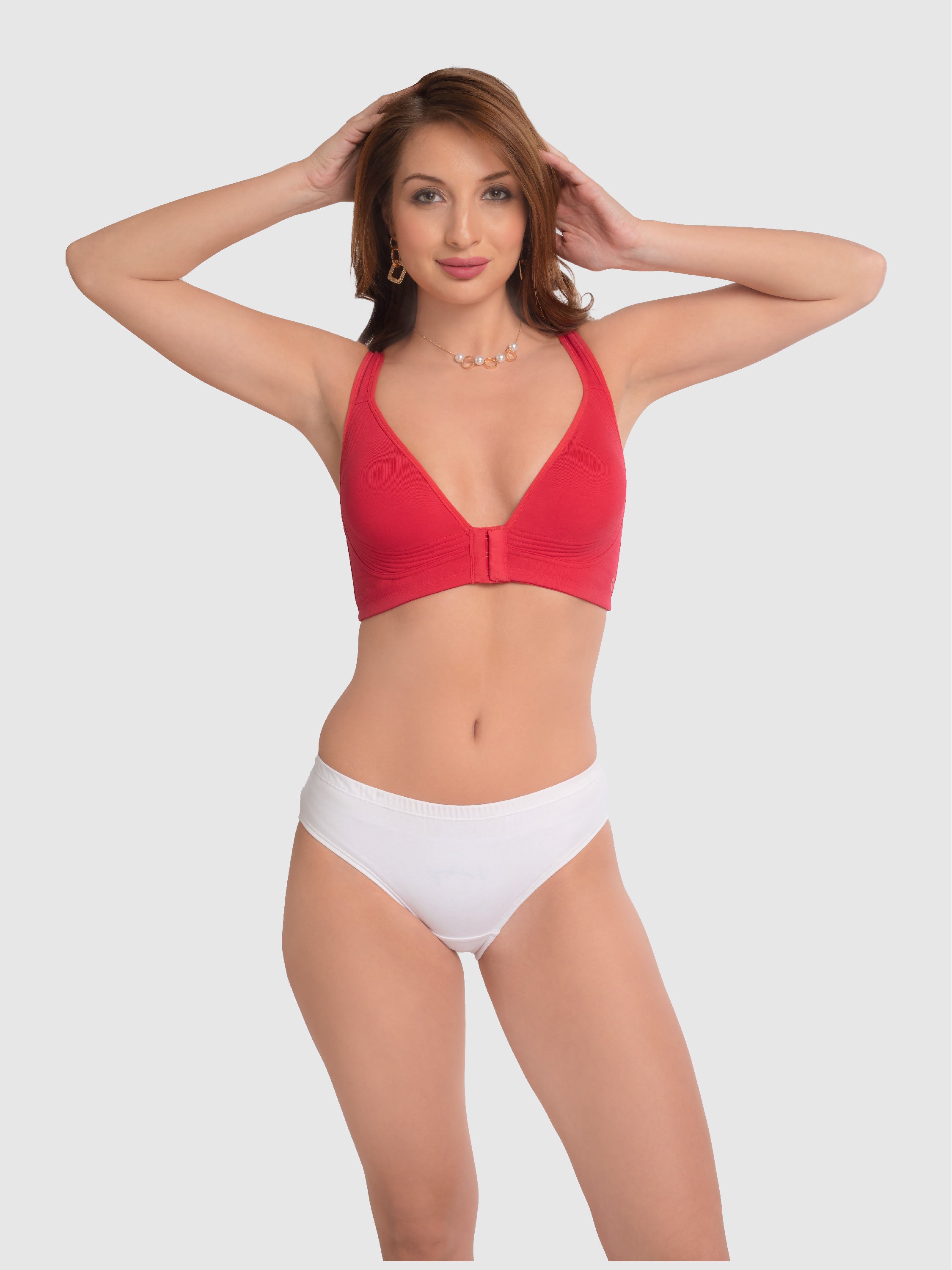 Daisy Dee Prime Red Non Padded Non-Wired Full Coverage Front Open Bra - NRIA-Prime Red