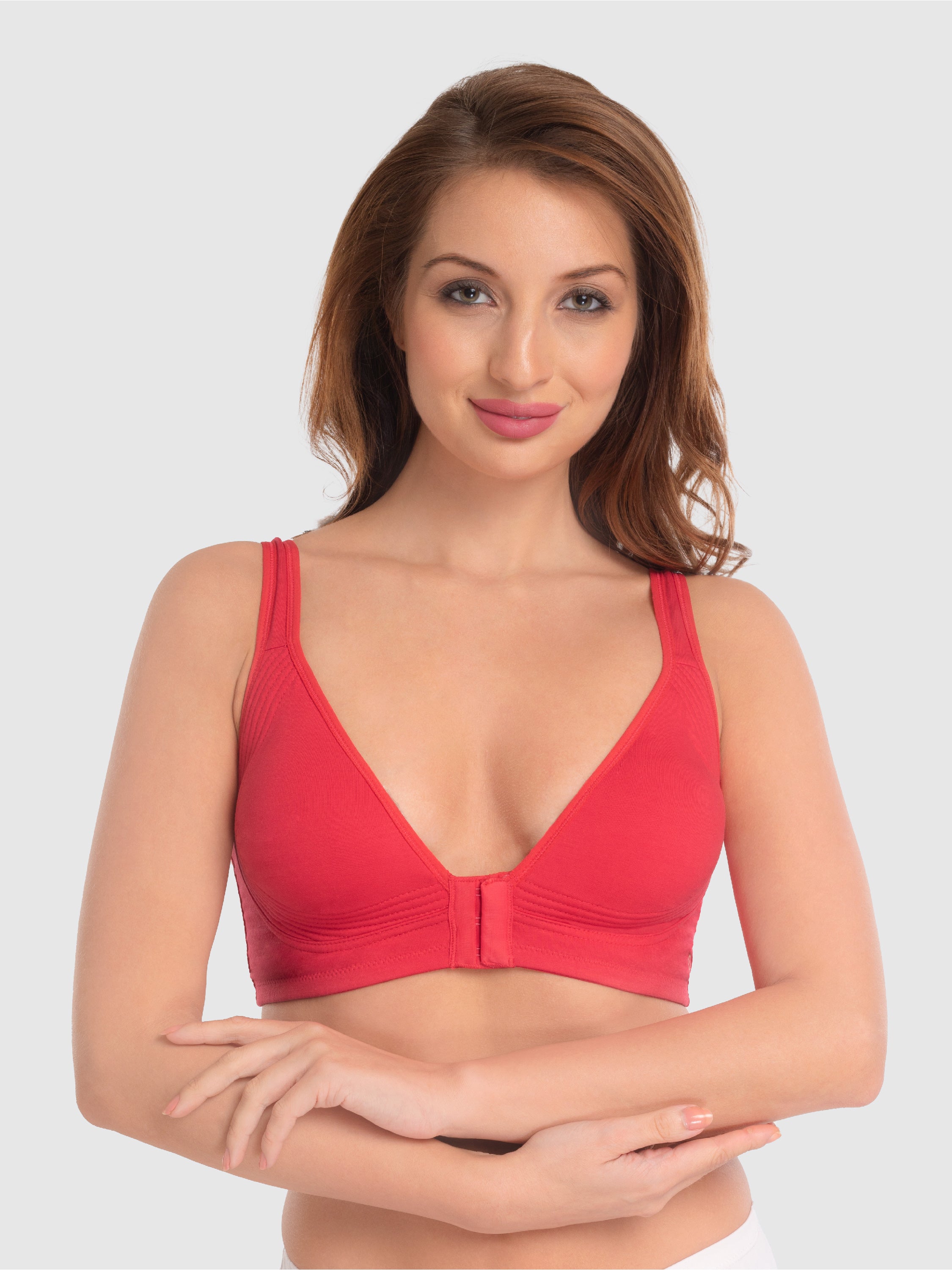 Daisy Dee Prime Red Non Padded Non-Wired Full Coverage Front Open Bra - NRIA-Prime Red