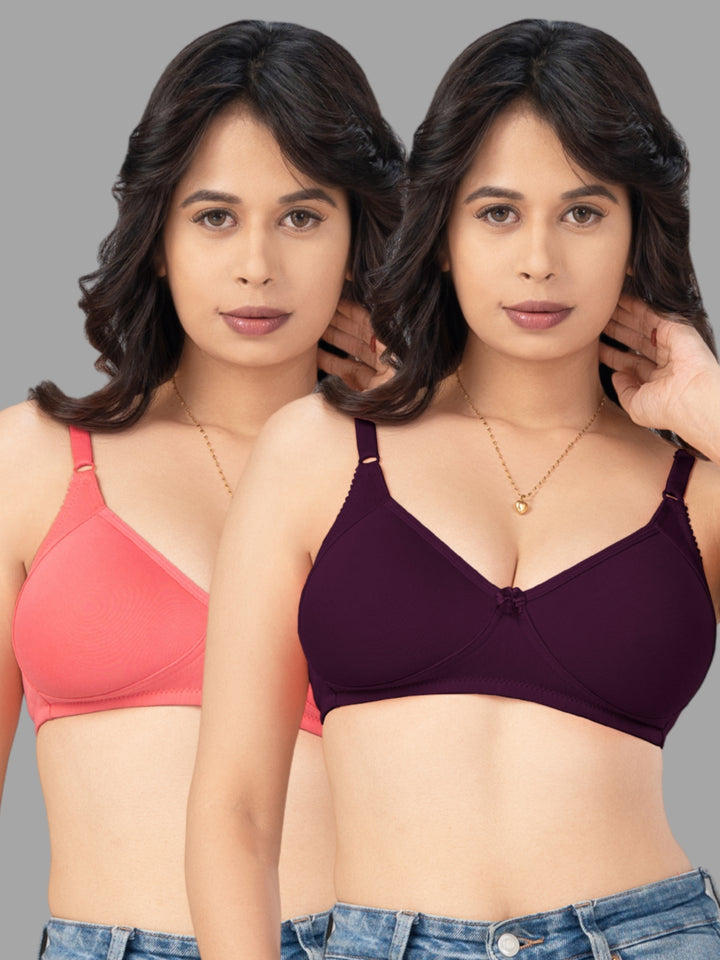 Lovable Multicolor Non Padded Non Wired Full Coverage Bra - (Pack of 2) Contours- C.Pink/Wine