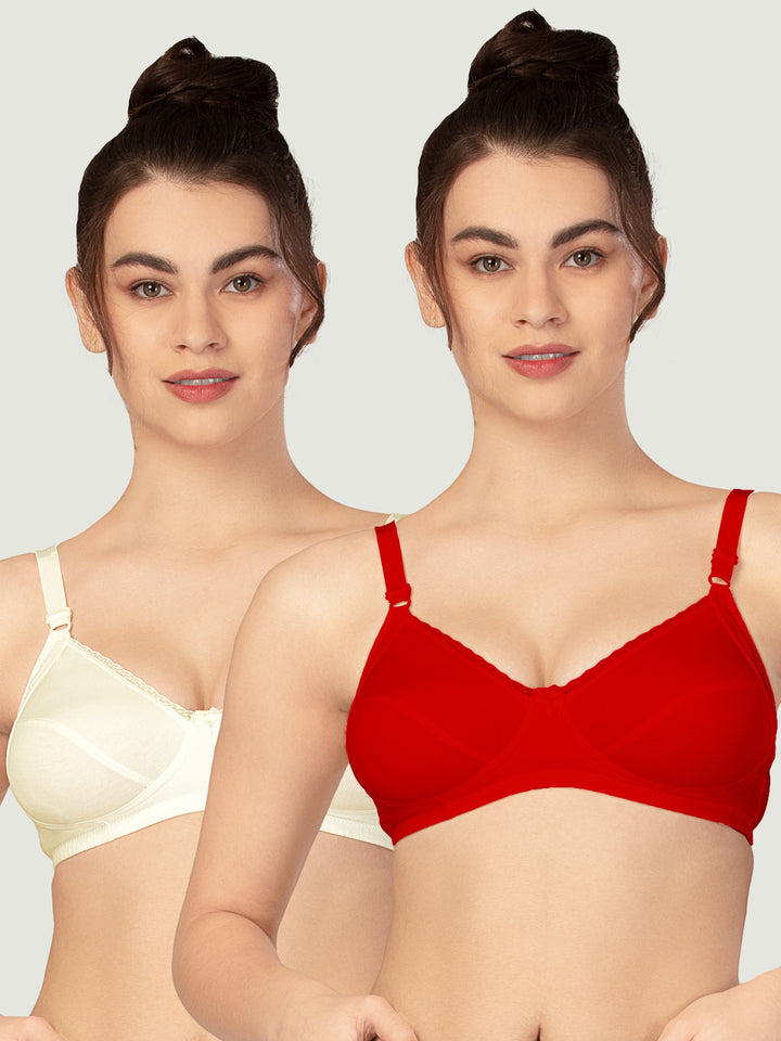 Lovable Non Padded Non Wired Full Coverage Bra - (Pack of 2)  COMFYST-Cream/T.RED