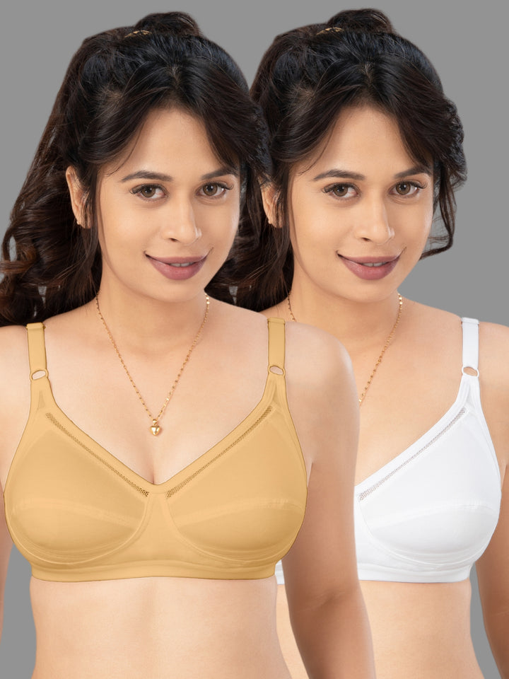 Lovable Multicolor Non Padded Non Wired Full Coverage Bra - (Pack of 2) CES-218-White/Skin