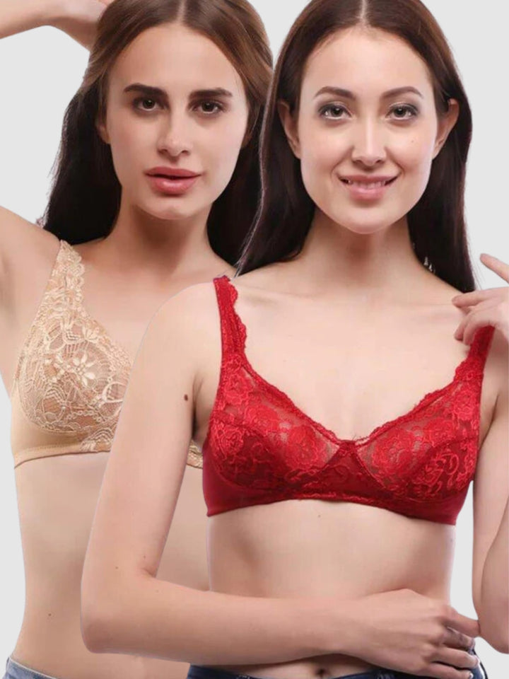 Lovable Multicolor Non Padded Non Wired Full Coverage Bra - (Pack of 2) L0596- Maroon/Skin