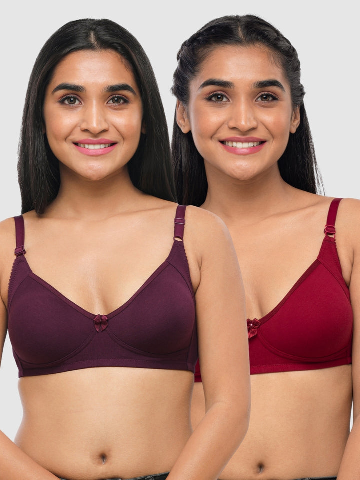 Lovable Multicolor Non Padded Non Wired Full Coverage Bra - (Pack of 2) Contours- Wine/Violet