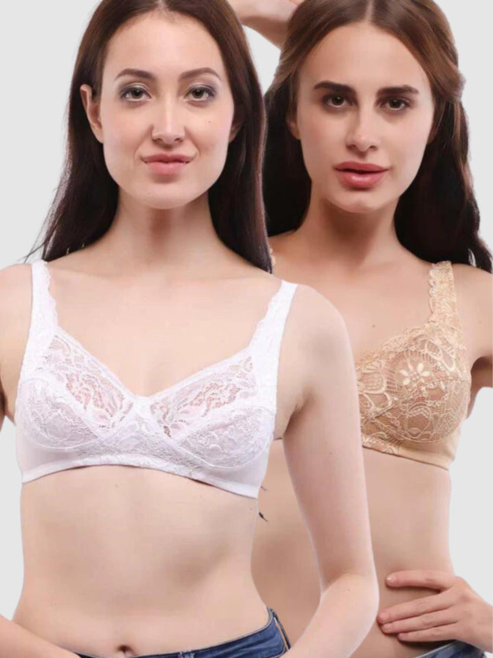 Lovable Multicolor Non Padded Non Wired Full Coverage Bra - (Pack of 2) L0596- White/Skin