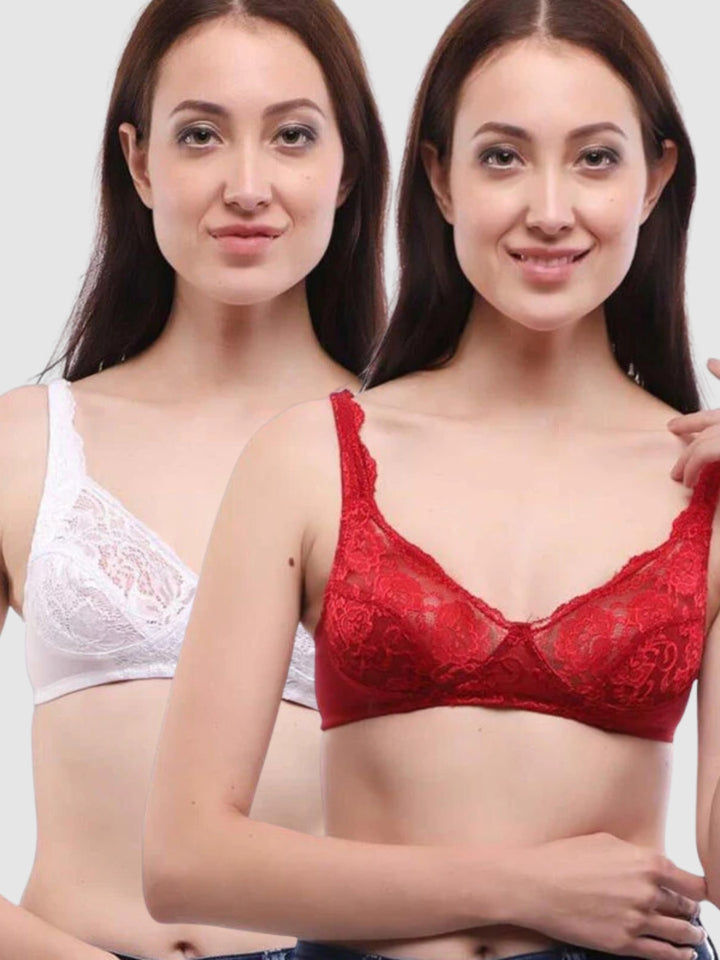 Lovable Multicolor Non Padded Non Wired Full Coverage Bra - (Pack of 2) L0596- Maroon/White