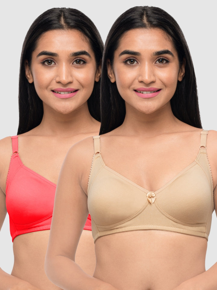 Lovable Multicolor Non Padded Non Wired Full Coverage Bra - (Pack of 2) Contours- C.Pink/Skin