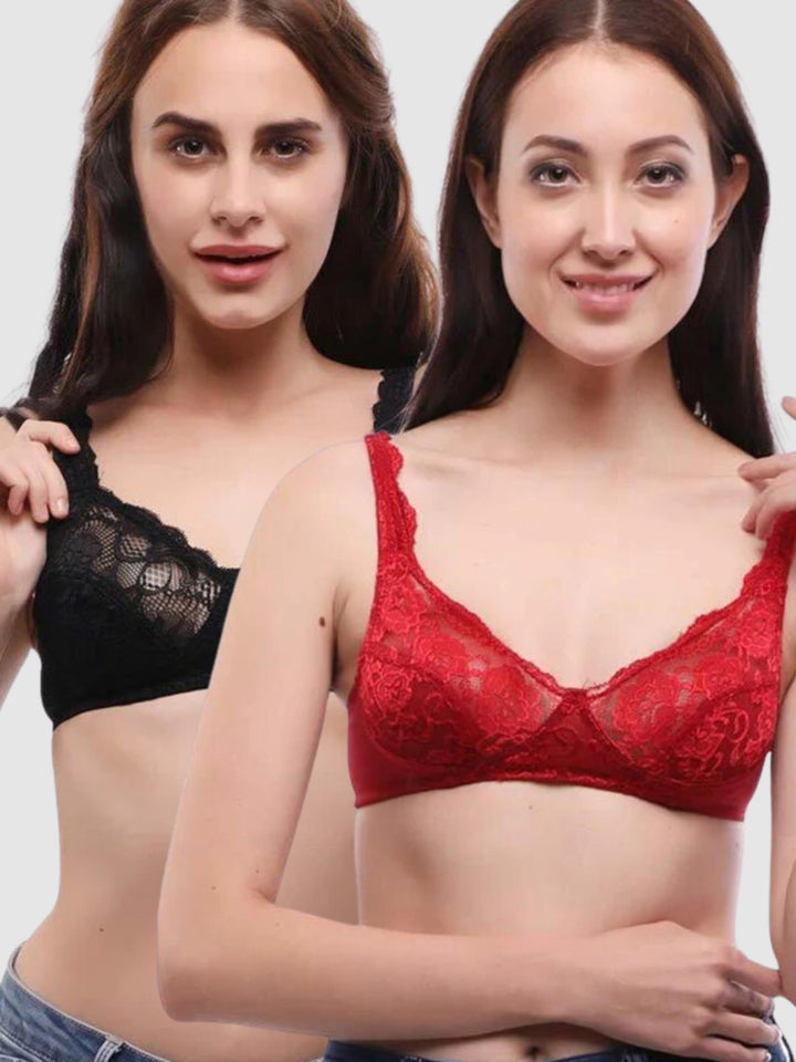 Lovable Multicolor Non Padded Non Wired Full Coverage Bra - (Pack of 2) L0596- Black/Maroon