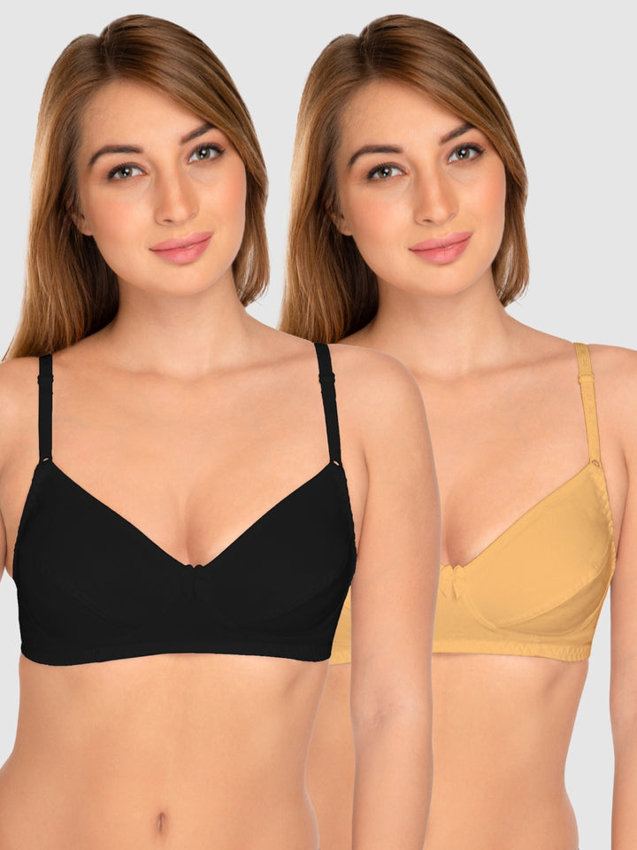 Daisy Dee Black and Skin Non Padded Wirefree Full Coverage T-Shirt Bra Pack of 2 - NCLBR-BLACK/SKIN