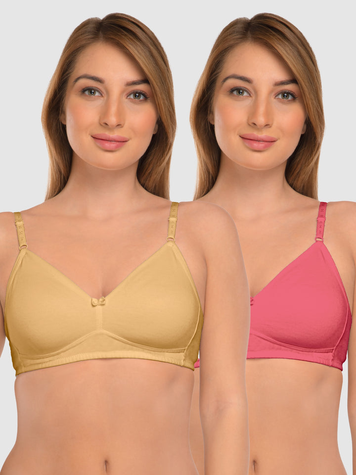 Daisy Dee Carrot and Skin Non Padded Non-Wired Full Coverage T-Shirt Bra Pack of 2 - NDSZN-Carrot/Skin