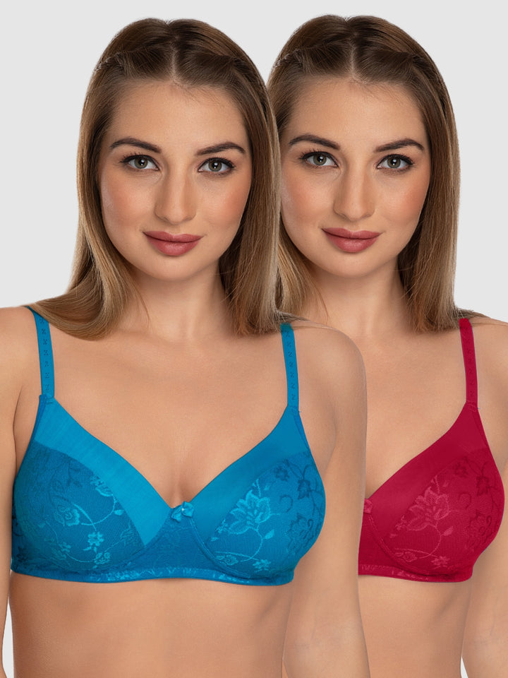 Daisy Dee Maroon and T Blue Padded Non-Wired Full Coverage Bra Pack of 2 - NVLR-Maroon/T.Blue