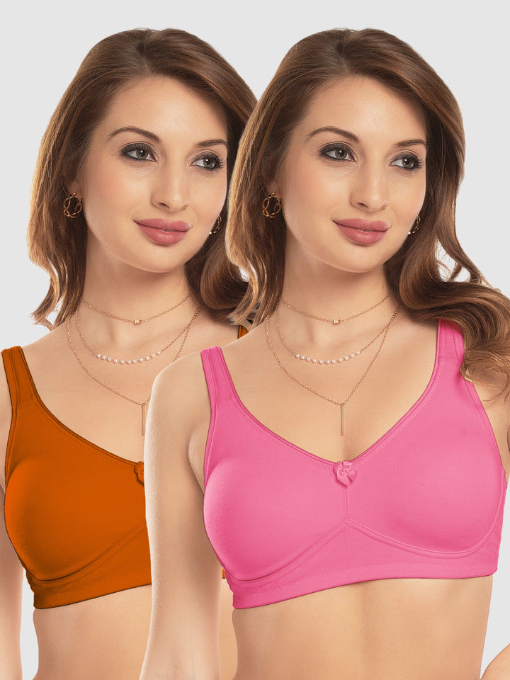Daisy Dee Dusty Rose and Sunset Yellow Non Padded Non-Wired Full Coverage T-Shirt Bra Pack of 2 - NDLGHT-D.Rose/S.Yellow