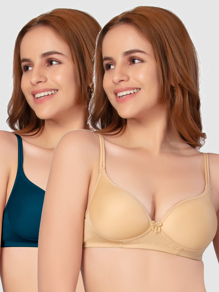 Daisy Dee Electric Blue and Skin Padded Non-Wired Full Coverage Bra Pack of 2 - NKWI-E.Blue/Skin