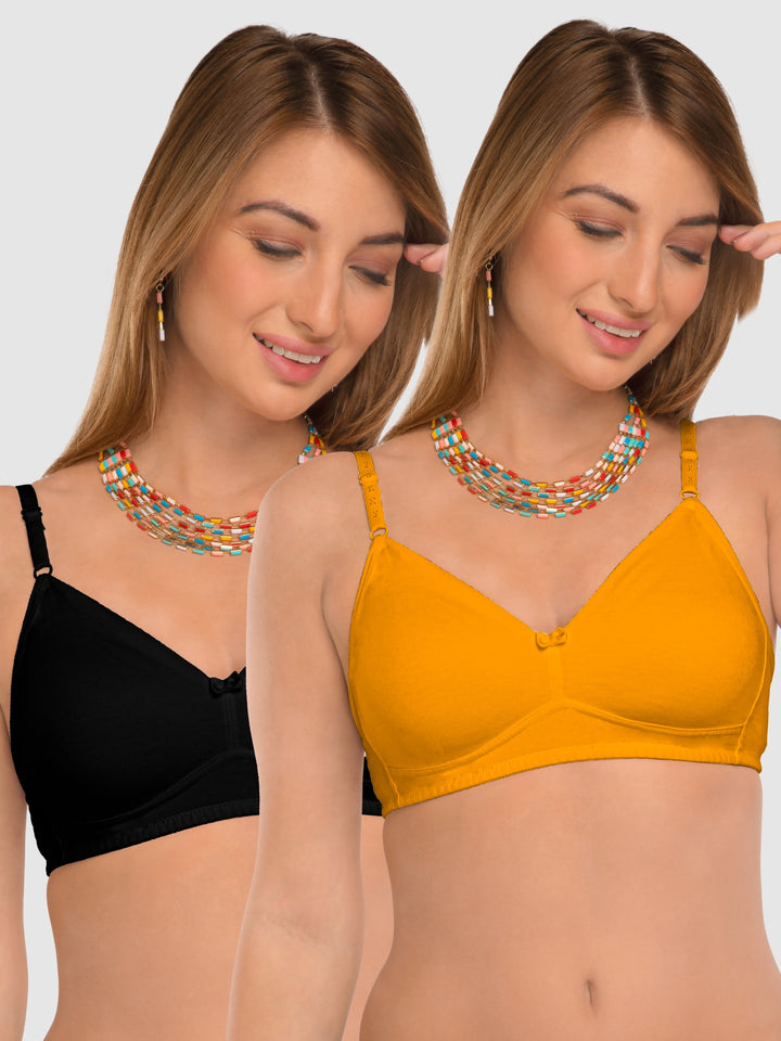 Daisy Dee Yellow and Black Non Padded Non-Wired Full Coverage T-Shirt Bra Pack of 2 - NDSZN-Yellow/Black