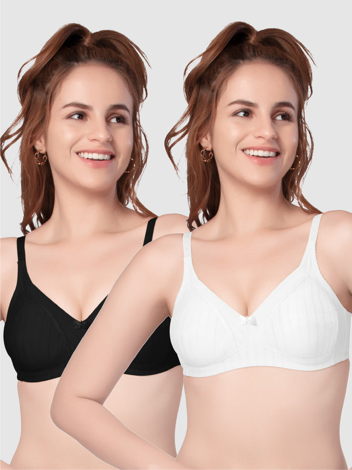 Daisy Dee Black and White Non Padded Non-Wired Full Coverage T-Shirt Bra Pack of 2 - NSPRSTR-Black/White