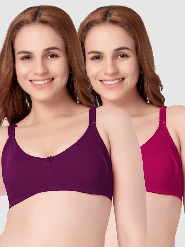 Daisy Dee Rani Pink and Wine Non Padded Non-Wired Full Coverage T-Shirt Bra Pack of 2 - NANYA-R.Pink/Wine