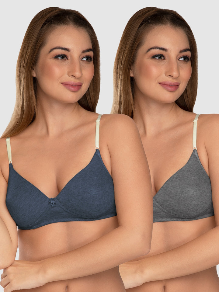 Daisy Dee Denim Blue and Dark Grey Padded Non-Wired Full Coverage Bra Pack of 2 - NJZZ-D.BLUE/D.GREY
