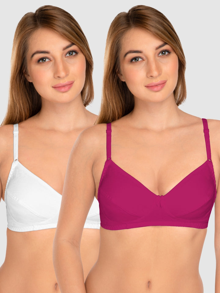 Daisy Dee White and Rani Pink Non Padded Wirefree Full Coverage T-Shirt Bra Pack of 2 - NCLBR-WHITE/R.PINK